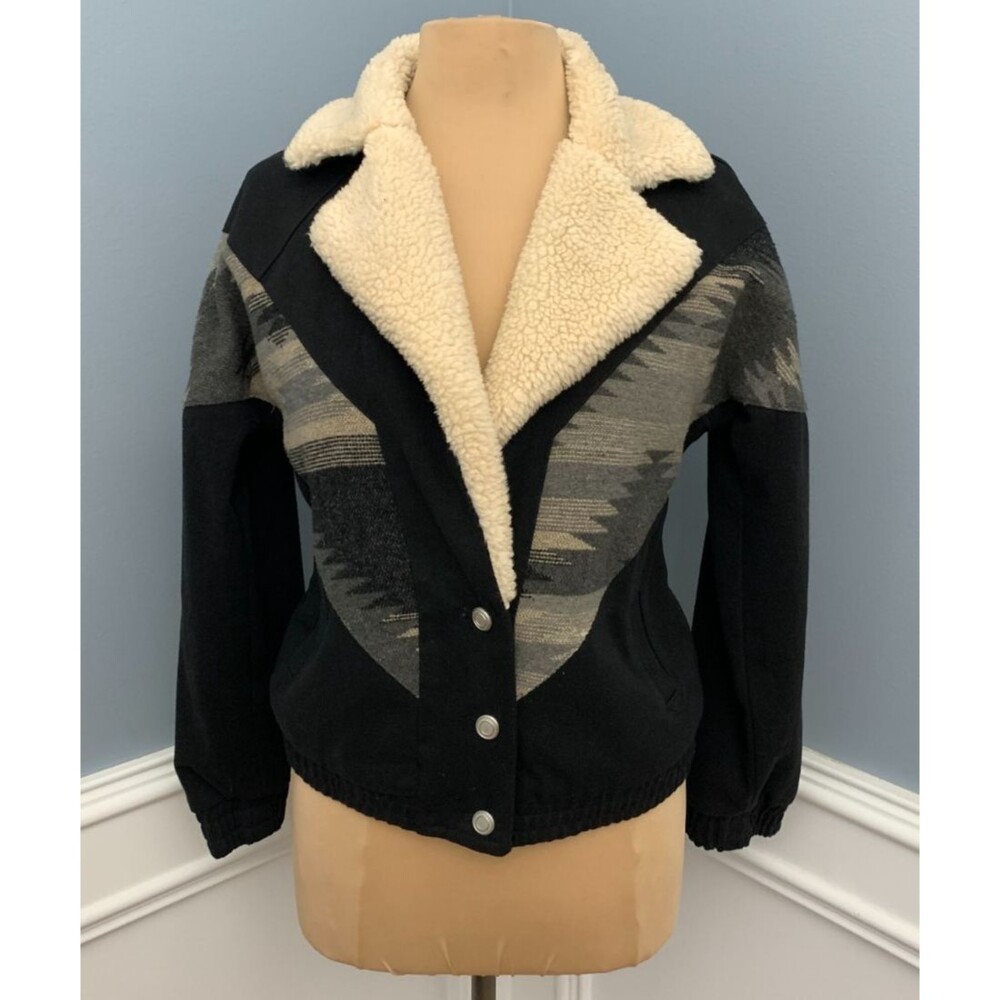 Vintage Aztec Sherpa Jacket Womens S Southwestern Bomber Dutton Cowgirl Coat
